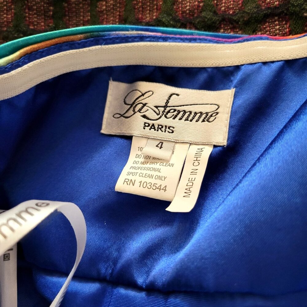 La Femme Paris Strapless Watercolor Rainbow Chiffon Gown - Picture 6 of 6